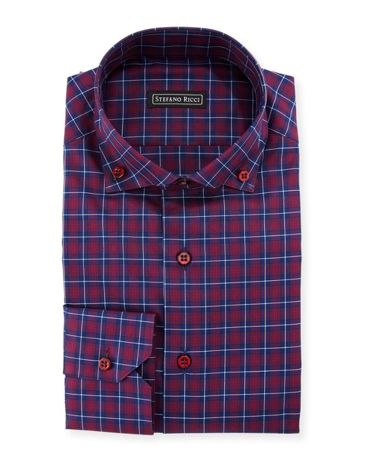 Barrel-cuff Plaid Dress