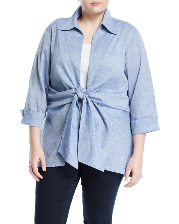 Tie-front Linen Blouse,