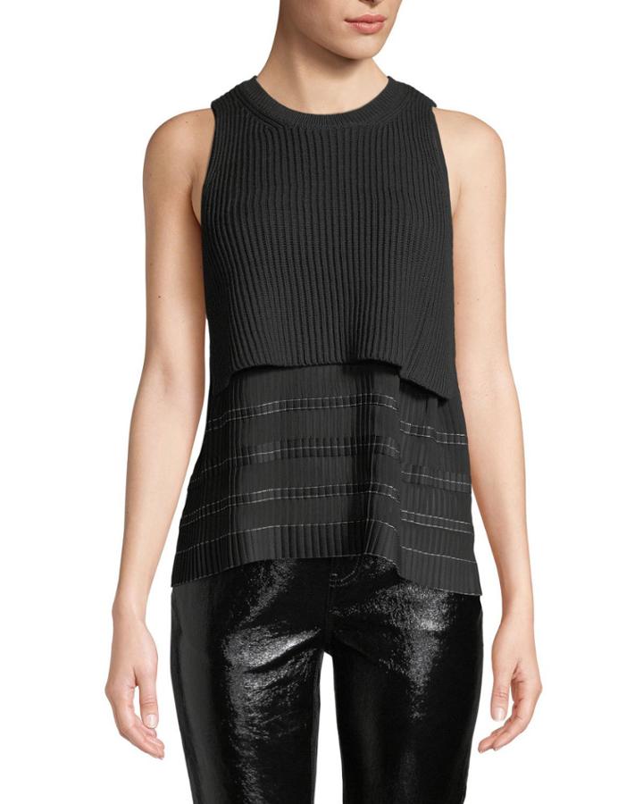 Cropped Knit Top With Pleated Cami