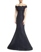 Pleated Off-the-shoulder Evening Gown,