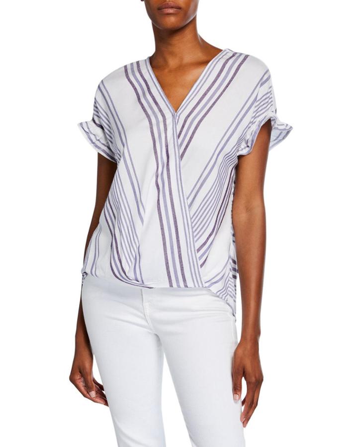 Striped Surplice Short-sleeve Top