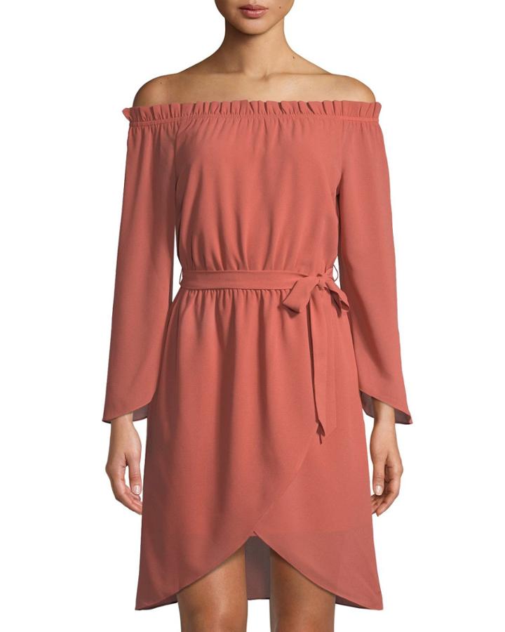 Get Me To The Greek Off-the-shoulder Tie-waist Dress