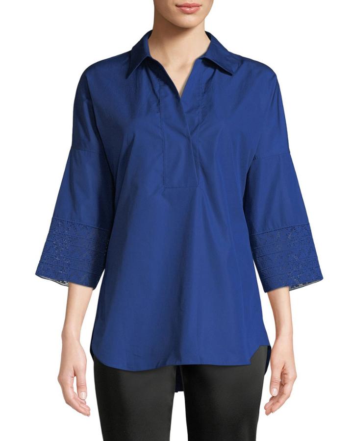 3/4-sleeve Kimono Blouse, Blue