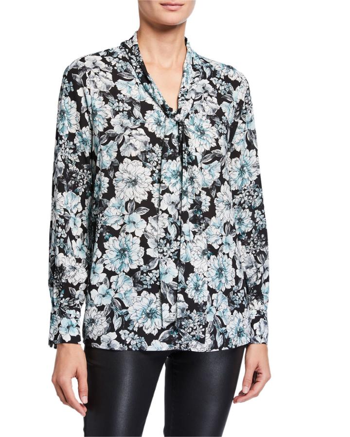 Floral-print Neck-tie Button Down Top