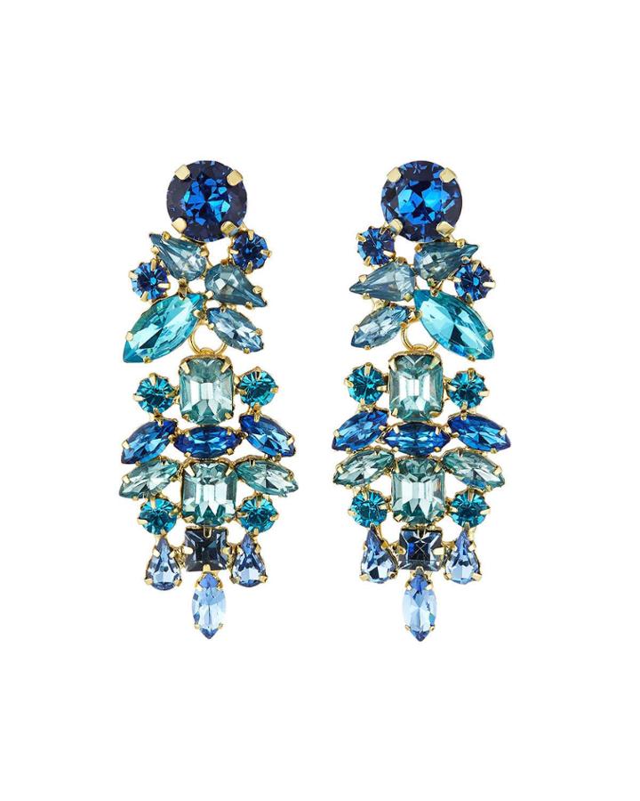 Crystal Cluster Dangle Earrings, Blue