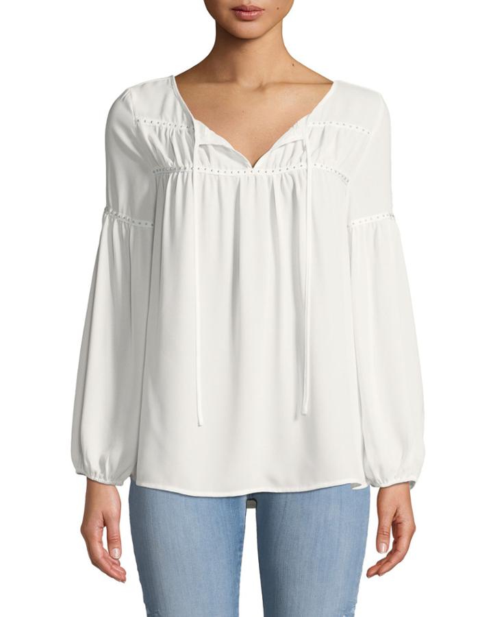 Long-sleeve Dome-studded Ribbon Blouse