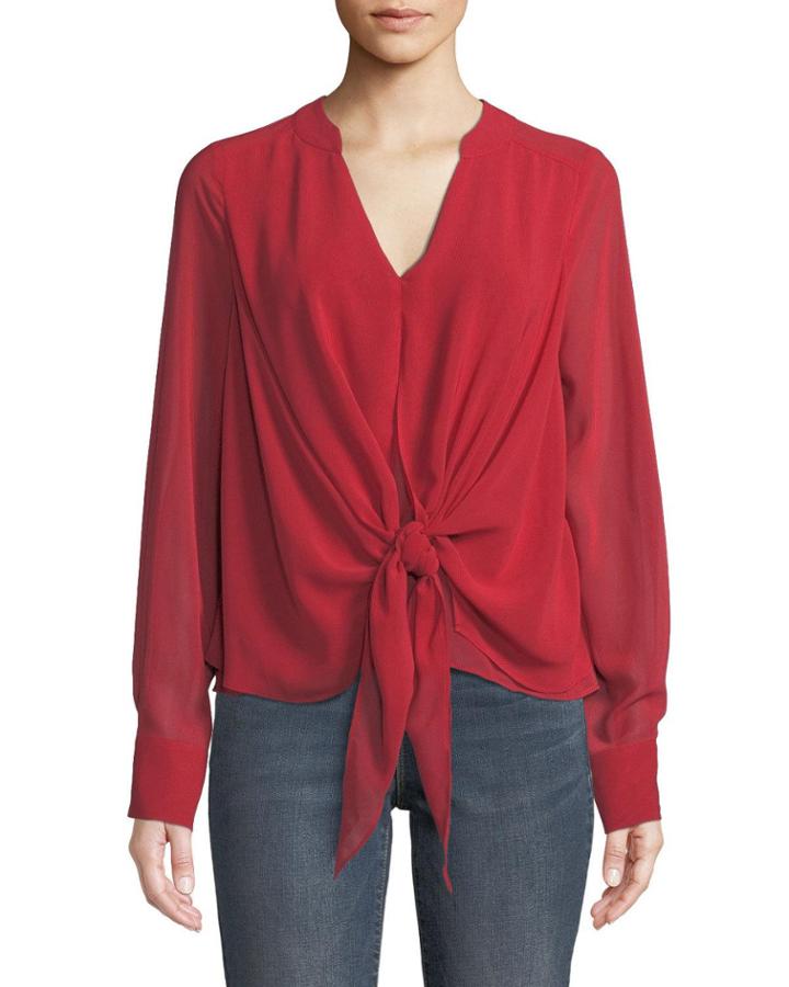 Long-sleeve Draped Tie Top
