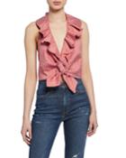 Dannette Ruffle Tie-front Crop Halter Top