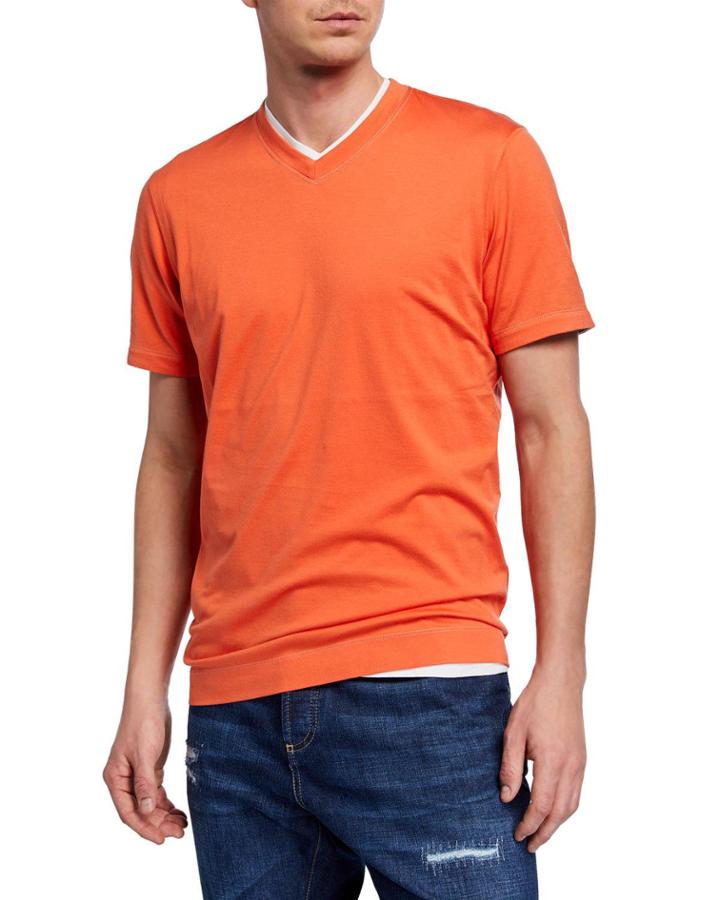 Men's Slim-fit V-neck Cotton T-shirt