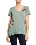 V-neck Embroidered Butterfly Tee