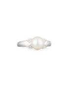 14k 7.5mm Freshwater Pearl & Diamond Ring,