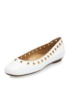 Sabri Grommet Leather Flat, White/gold