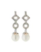 14k White Gold Geometric Diamond & Pearl Drop Earrings
