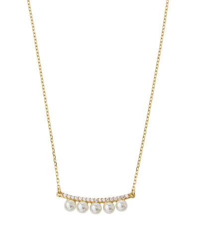 18 Vermeil Curved Crystal & Pearl Bar Pendant Necklace
