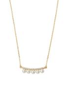18 Vermeil Curved Crystal & Pearl Bar Pendant Necklace