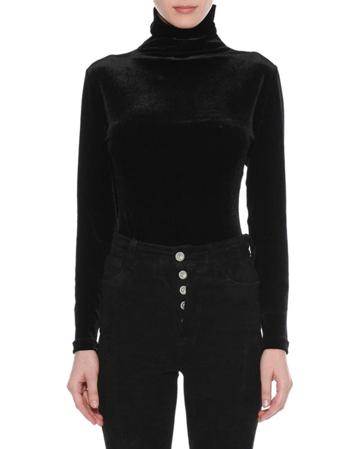 Turtleneck Long-sleeve Velour Top