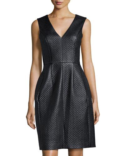 Quilted Faux-leather Dress, Black
