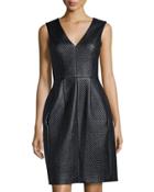Quilted Faux-leather Dress, Black