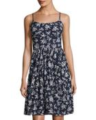 Spring Floral-print Eyelet Dress, Blue Pattern