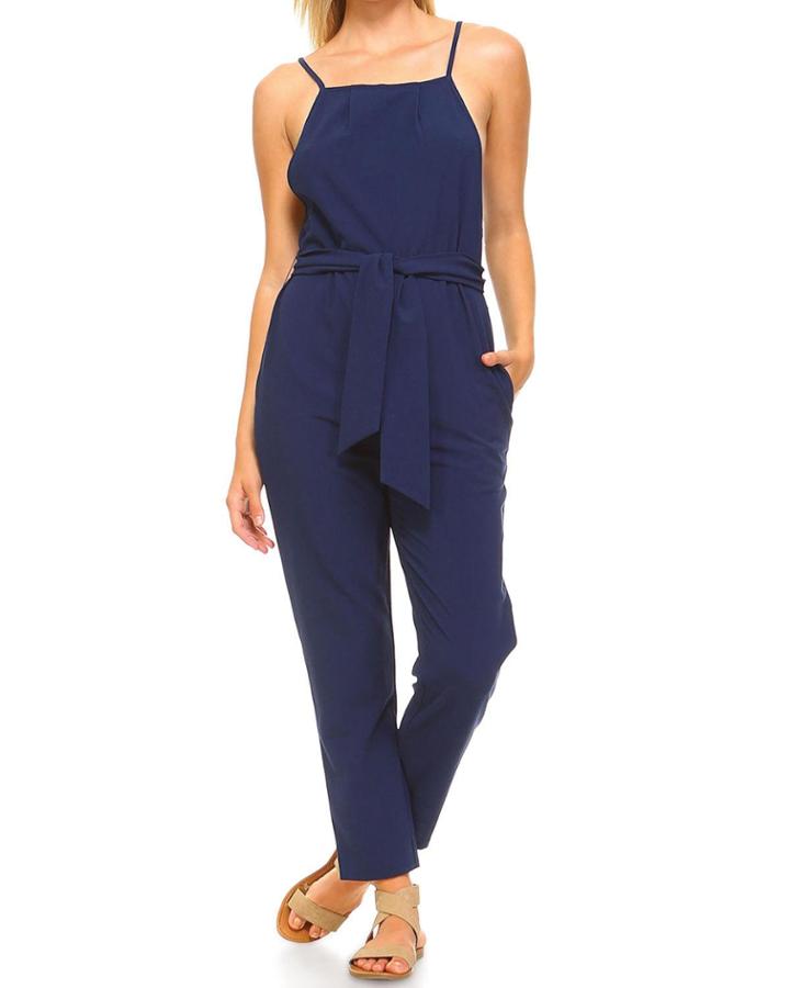 Square-neck Straight-leg Jumpsuit