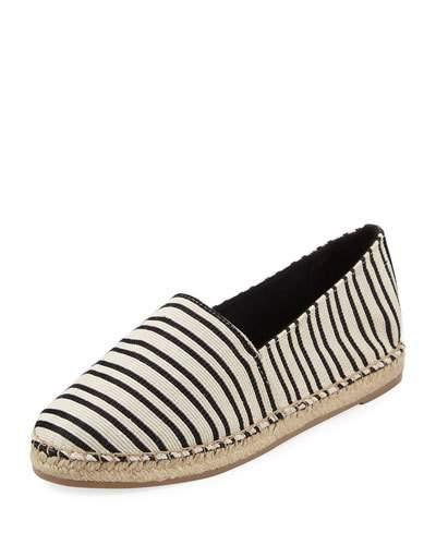 Laila Striped Canvas Espadrille Flat, Black/white