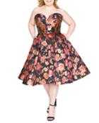 Plus Size Floral Jacquard Strapless Sweetheart Fit-&-flare Dress W/ Pockets