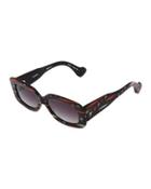 Rouen Retro Striped Rectangle Sunglasses, Black/red/multi