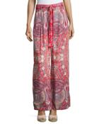 June Belted Wide-leg Pants, Red Pattern