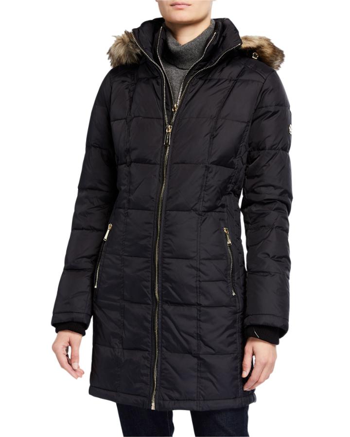 Faux-fur-trim Puffer Coat With Bib