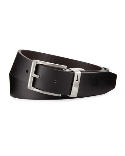 Reversible Faux-leather Belt, Black/brown