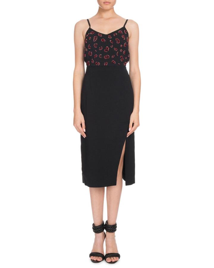 V-neck Spaghetti-strap Beaded-bodice Cocktail Dress