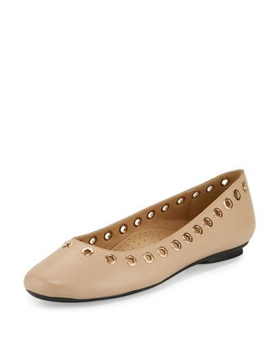 Sabri Grommet Leather Flat, Nude/gold