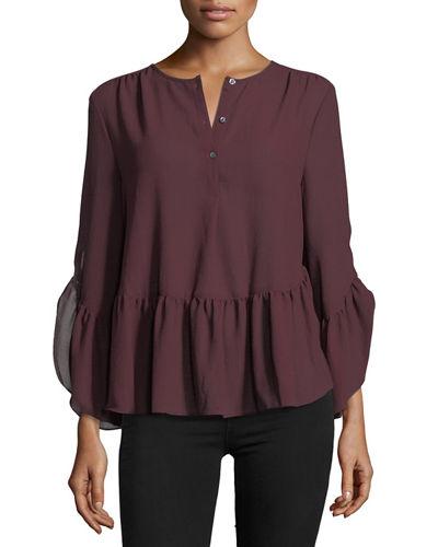 Long-sleeve Ruffled High-low Blouse