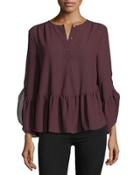 Long-sleeve Ruffled High-low Blouse