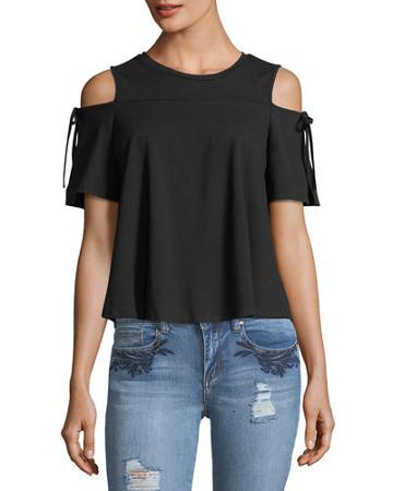 Tie-sleeve Cold-shoulder Tee