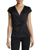 Cap-sleeve Twisted-front Top, Black