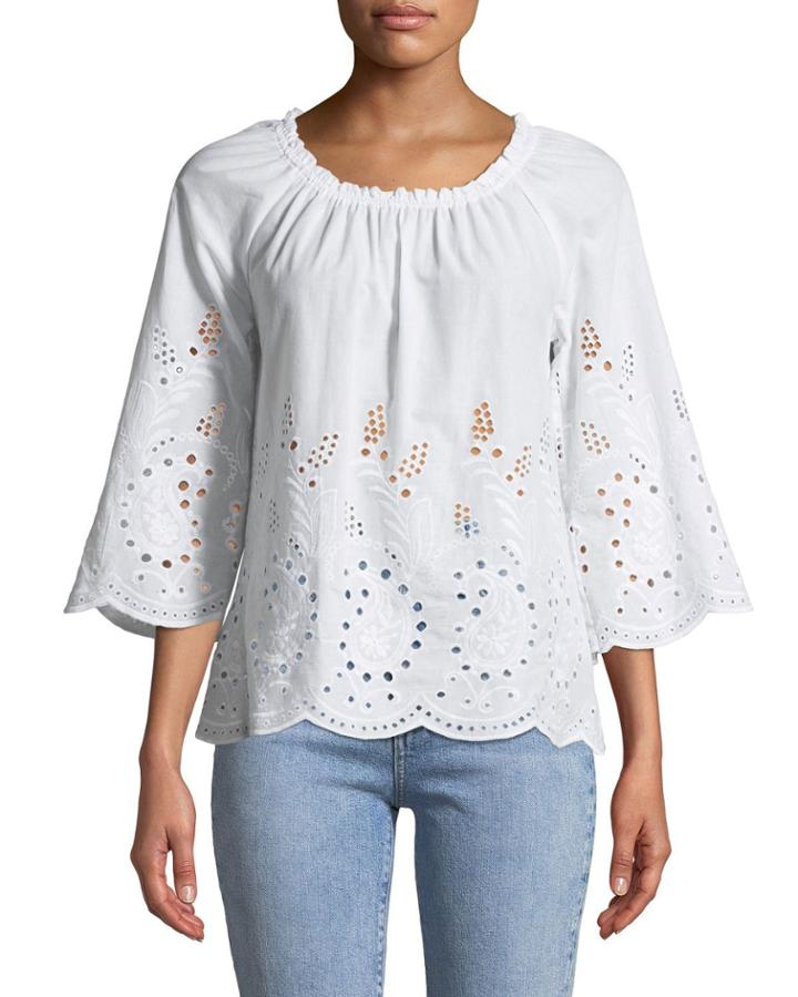 Off-the-shoulder Eyelet Embroidered Blouse
