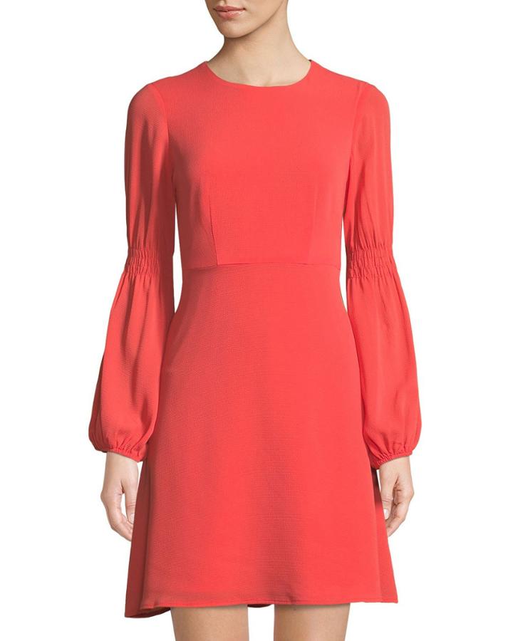 Smocked-sleeve Fit-&-flare Dress