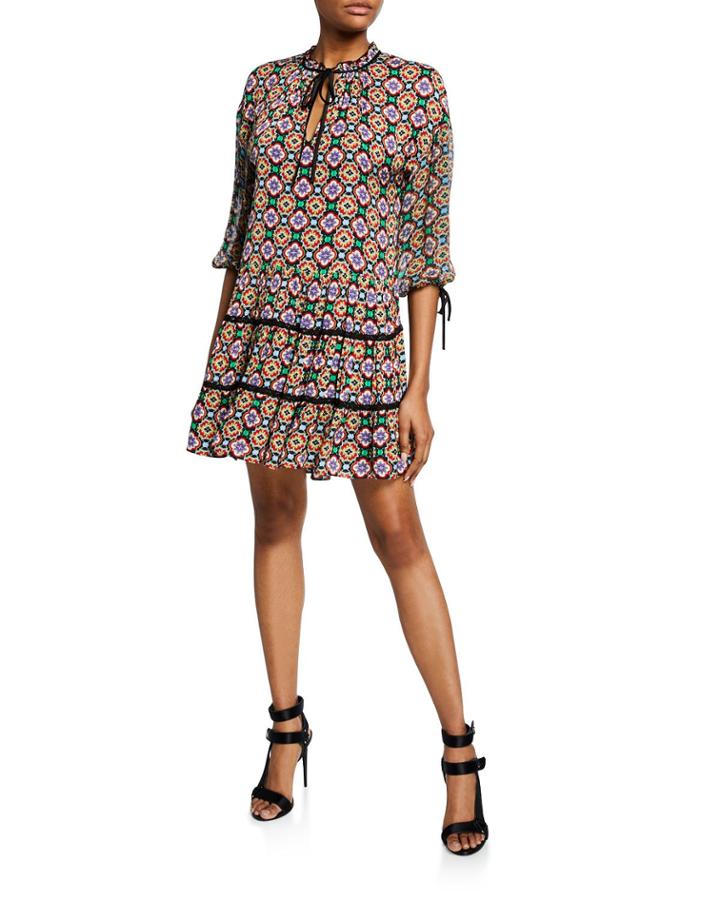Arnette Medallion-print Tiered Tunic Dress