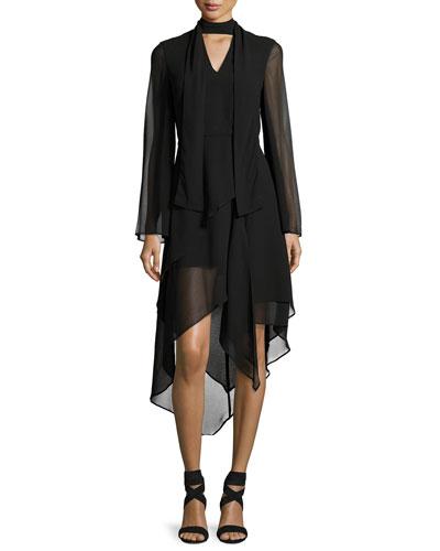 Make It Right Handkerchief-hem Chiffon Dress, Black