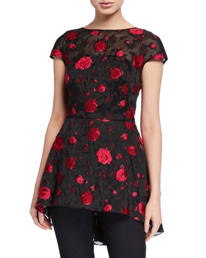 Floral Embroidered Open-back Evening Top