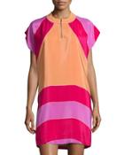 Colorblock Cap-sleeve Shift Dress, Pink/multi