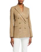 Chevron Striped Cotton-linen Sequined Jacket