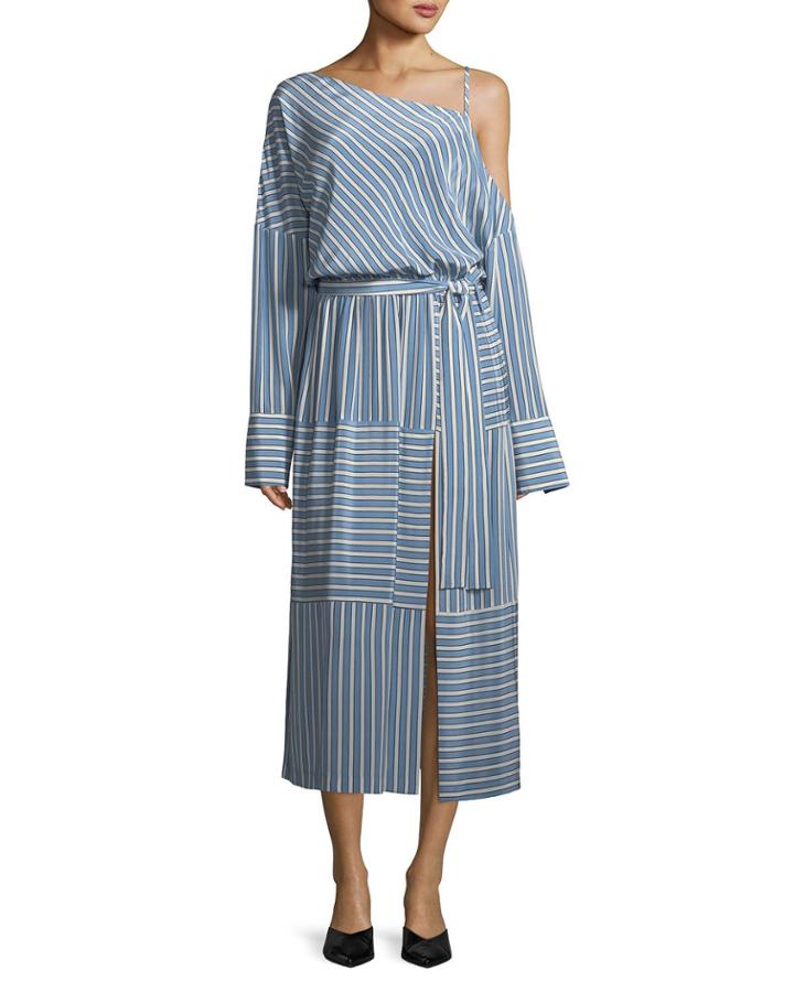 Cold-shoulder Striped Silk Satin