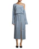 Cold-shoulder Striped Silk Satin