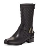 Reaves Quilted Leather Moto Bootie, Black