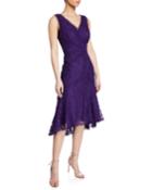 Lace Sheath Dress With High-and-low-hem, Purple