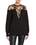 Lace-inset Crewneck