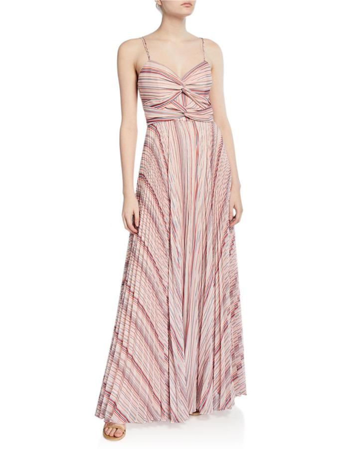 Beatrix Striped Twist-front Sweetheart Sleeveless Pleated Gown