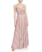 Beatrix Striped Twist-front Sweetheart Sleeveless Pleated Gown